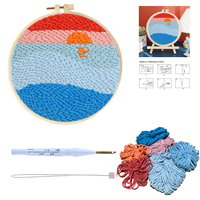 Kit de démarrage pour broderie Punch Needle - Kit d'artisanat DIY pour débutants et adultes - Broderie Punch Needle 'Lève-soleil sur la mer' - Cadeau d'artisanat DIY