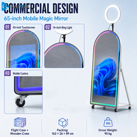 Machine Photobooth Portable avec Miroir, Kiosque Selfie à Écran Tactile 65 Pouces pour Location Événementielle, Mariages et Salons Professionnels