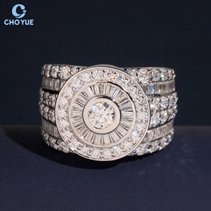 Anillo de Diamantes de Plata S925 con Moissanita VVS, Anillo Completamente Pavimentado para Fiesta, Corte Baguette y Redondo, Joyería Fina Estilo Hip Hop - Product Image 1