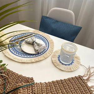 Nuovo Design unico fattoria intrecciato natura juta frange da tavolo stile europeo tovagliette di <span class=keywords><strong>pizzo</strong></span> in plastica per tavolo da pranzo - Product Image 4