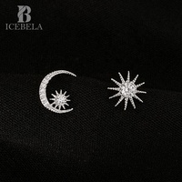 Boucles d'oreilles clous en argent sterling 925 plaqué or, style luxe léger, bijoux fins, motifs lune, étoile, soleil, zircon, pour filles, vente en gros