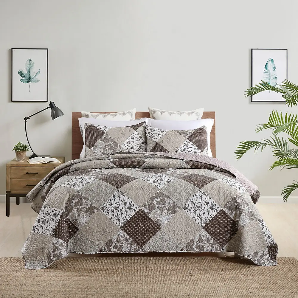 Großhandel Tages decke mit Blumen baumwolle bedruckt 3-teiliges Set mit Blumen Gute Qualität Tages decke 3-teiliges Set King Queen Size