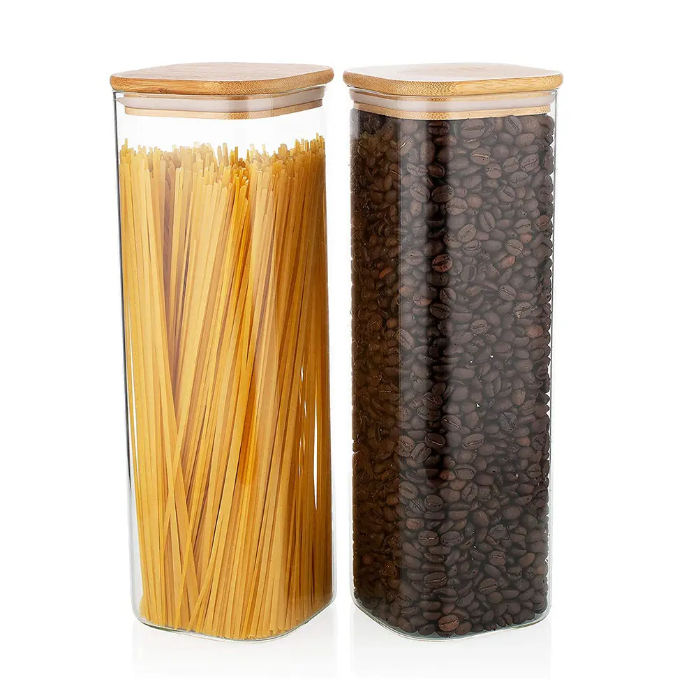 Airtight Food Storage Pasta Storage Container kitchens sets glass jar set with bamboo lid