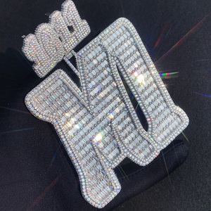 مخصص المويسانيتي قلادة الهيب هوب المثلج من المجوهرات قلادة اسم أسود قلادة المويسانيتي على شكل حرف أولي فضي - Product Image 1