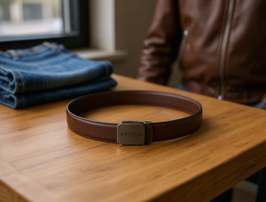 Cinturón de hombre con hebilla de hierro, tejido acanalado, 4.0 cm x 125 cm, color café, cinturones metálicos - Product Image 2