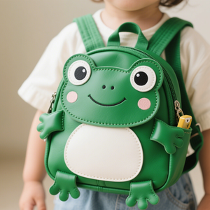 Fabbrica personalizzata Unisex ragazzi ragazze <span class=keywords><strong>verde</strong></span> cartone animato rana vegana pelle Mini borsa bambini <span class=keywords><strong>zaino</strong></span> per bambini per studio scolastico - Product Image 2