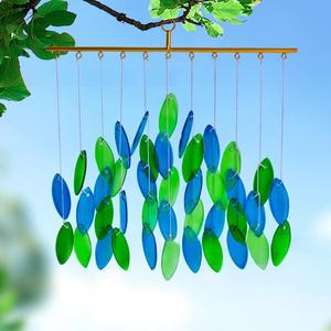 Offre Spéciale fait à la main extérieur jardin suspendu décoration vitrail feuille carillons éoliens verre Furin carillon éolien - Product Image 2