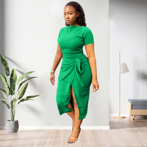 Nouvelle Collection : Ensemble Crop Top Moulant Couleur Unie et Jupe Fendue pour Femme – Tendance Mode - Product Image 4