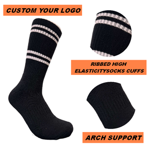 Chaussettes de sport mi-mollet classiques à double rayure avec logo brodé personnalisé, en coton respirant et doux, pour <span class=keywords><strong>la</strong></span> course et l'entraînement - Product Image 2