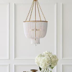 Amerikan klasik BOHEMIA Modern ahşap sanat İskandinav tavan aydınlatma avize beyaz ahşap boncuk tasarım oturma kolye ışıkları için - Product Image 4