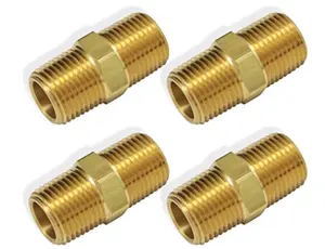 Brass Pipe Hose Fitting Straight Hex Nipple Fitting 1/4" NPT Male * 1/4" NPT Male Thread