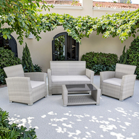 Petit ensemble de salon de jardin 4 places en rotin tressé pour balcon, avec canapé et table basse