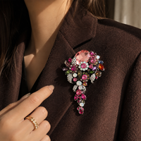 Bros Pin Bunga Zirkonia Multiwarna CZ Pave Paduan Seng Perak Antik Pesona Perak Wanita Bros Fashion Grosir Hadiah