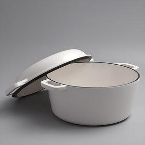 Marmite à double poignée pré-assaisonnée rouge blanc noir ronde 26cm en fonte 2 en 1 Casserole en fonte Double <span class=keywords><strong>faitout</strong></span> - Product Image 4