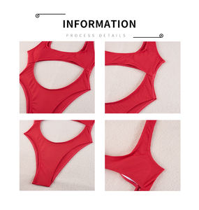 Traje de baño de una pieza de alta calidad para mujeres sexy Color sólido Cintura alta Hollow Out Bikini Tanga Body para niñas - Product Image 3
