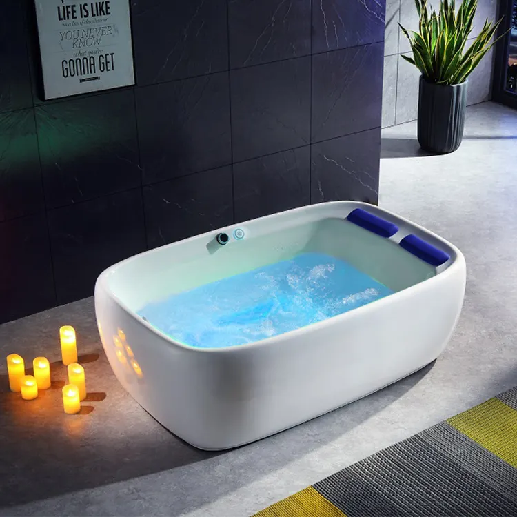 Baignoire autoportante d'intérieur pour 2 personnes, SPA de luxe, bain à remous avec oreiller, Massage en cascade cachée