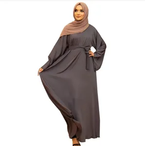 Jubah Melayu Timur Tengah gaun Muslim, jubah Muslim ukuran besar warna polos sederhana
