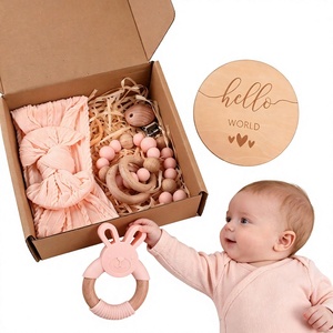 Kit de Regalo para Baby Shower, Juguetes de Dentición de Madera y Silicona, Clip para Sujetar Chupetes, Caja de Regalo Completa para Recién Nacidos, Niños y Niñas - Product Image 1