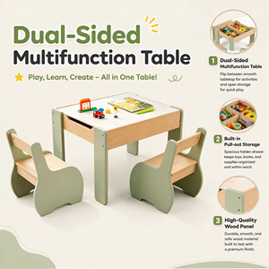 Table et chaise sensorielles détachables pour enfants, table à dessin en bois 3 en 1 pour tout-petits avec tiroirs de rangement - Product Image 4