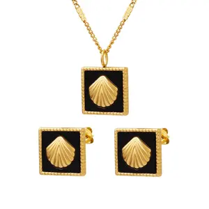 18K позолоченные из нержавеющей стали квадратное ожерелье и серьги-гвоздики умные Ювелирные наборы для женщин