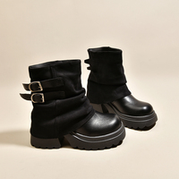Bottines à plateforme pour femmes, style décontracté, semelle épaisse, double boucle, pliables, 2 couleurs