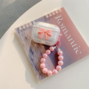 เคสหูฟังแบบใสลายผีเสื้อ เหมาะสำหรับ AirPods 4 เคสป้องกันหูฟังไร้สายสำหรับ AirPod Pro พร้อมสายคล้องข้อมือแบบลูกปัด - Product Image 2
