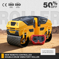 Compacteur routier vibrant à double tambour télécommandé de 1,3 tonne, moteur diesel, pour travaux de construction lourde