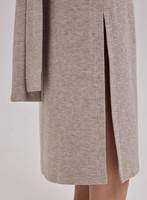 Robe trapèze de luxe en maille fine peignée 85% Soie 15% Cachemire pour femme, col rond, manches longues, ceinture à nouer à la taille, fente latérale