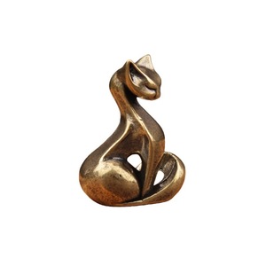 Figurita de gato de latón, 2 uds., decoración Retro para escritorio, adorno para el hogar y la oficina, acabado liso, forma irregular - Product Image 5