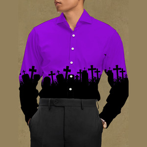 Camicia da uomo <span class=keywords><strong>a</strong></span> maniche lunghe <span class=keywords><strong>con</strong></span> stampa <span class=keywords><strong>pipistrello</strong></span> cimitero per Halloween 2026 - Top casual gotico <span class=keywords><strong>con</strong></span> bottoni per feste <span class=keywords><strong>a</strong></span> tema - Product Image 6