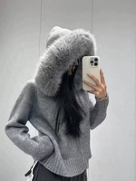 Nouveau Gilet Cardigan Tricoté Durable pour Femmes 2025 avec Capuche, Manteau Décontracté d'Hiver à Col en Fausse Fourrure