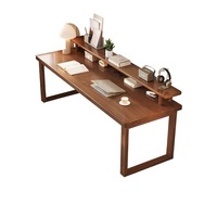Bureau d'ordinateur double en bois massif moderne et simple avec étagère, pour usage commercial ou bureau à domicile, poste de travail mural, montage facile, garantie 1 an