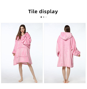 Ấm cúng mặc kẻ sọc dành cho người lớn <span class=keywords><strong>Sherpa</strong></span> trùm đầu chăn Áo trùm đầu lông cừu chăn với tay áo - Product Image 3