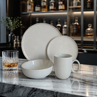 Service de table rustique européen en grès, finition mate, assiettes et bols rétro, logo personnalisable, céramique réutilisable