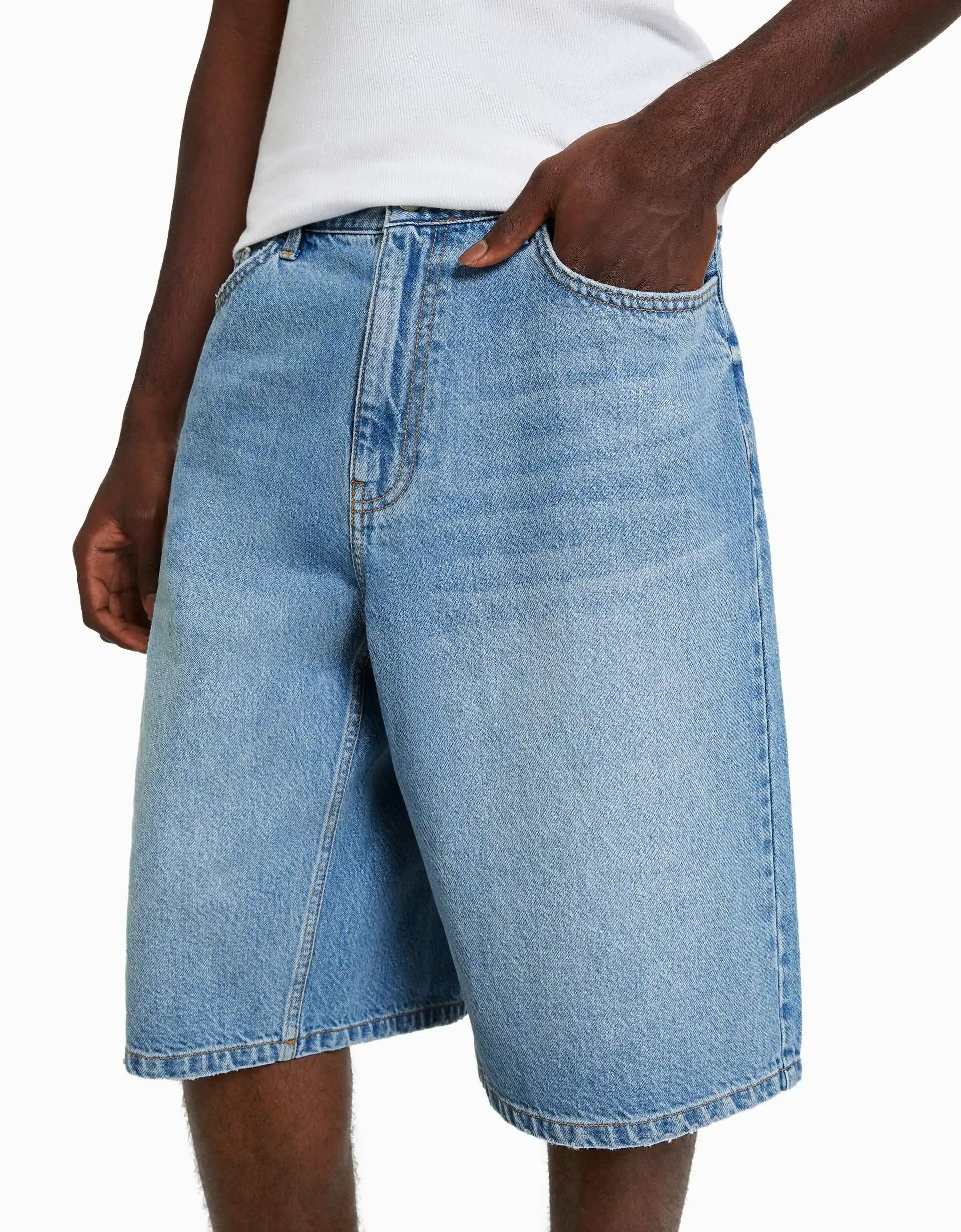 Pantaloncini di Jeans Skate Jorts larghi con cerniera da uomo personalizzati all'ingrosso 100% cotone Denim pantaloni larghi