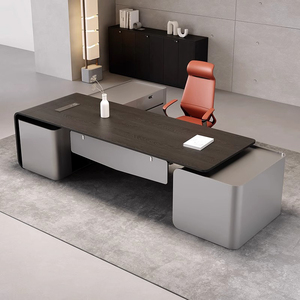 Scrivania Direzionale in Legno Massello Verniciato, Lussuosa Scrivania Presidenziale Modulare di Alta Gamma, Set Scrivania e Sedia dal Design Moderno e Semplice - Product Image 1