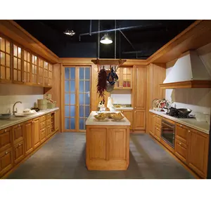 Armoire de cuisine en bambou, résistante et personnalisée, avec porte en verre, laque brillante, armoire de cuisine moderne, Design avec Island