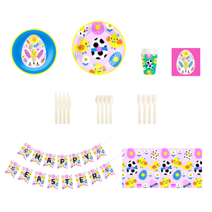 DAMAI Easter Tableware Set Eggs <b>Patterned</b> Disposable <b>Paper</b> Plates With Chicken Design for Kids Birthday Supplies Serves 8 Pcs - Product Image 5