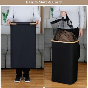 Wholesale Household Foldable <b>Storage</b> Fabric <b>Hamper</b> Laundry Basket Bamboo Laundry <b>Hamper</b> With Lid - Product Image 2