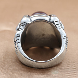 Bague en acier inoxydable de style européen et américain pour homme, avec griffe de dragon en titane et rubis, modèle 27070 Zircon - Product Image 2
