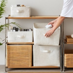 Panier de rangement en coton et lin citron, rectangulaire avec poignée, imperméable, pliable, organisateur de vêtements, petit, moyen, grand, extra grand - Product Image 4