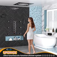 Système de Douche Double Pommeau Pluie/Cascade 20 Pouces 2-en-1 avec Douchette à Main en Laiton Noir Mat et Acier Inoxydable Design Moderne pour Hôtels
