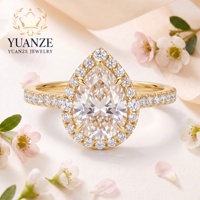 Bague de fiançailles en argent S925 plaqué or 18 carats, luxueuse, en forme de goutte d'eau, avec moissanite et petits diamants