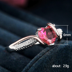 Anello a Cuore Rosso da Donna, Gioiello alla Moda con Zirconi, Placcatura Bicolore, Stile Fidanzamento, Regolabile, Anello Statement - Product Image 5