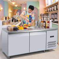 Table de travail réfrigérée commerciale en acier inoxydable, réfrigérateur à deux portes avec tuyaux en cuivre