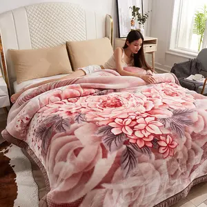 Manta de visón de felpa gruesa de calidad superior MU, manta Raschel de cama de flores con estampado Reversible de estilo coreano - Product Image 1