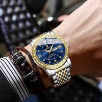 Reloj de Pulsera Binbond 2202 B2202 para Hombre, con Manecillas Luminosas, Fecha, Día de la Semana, Diseño Ejecutivo, Acero Inoxidable, Lujoso, Resistente al Agua, Cuarzo