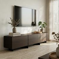 Koyu Ahşap Desenli Modüler TV Dolabı, Kombine Kapalı Depolama Ortam Konsolu, Modern Düşük Profilli Ahşap TV Sehpası