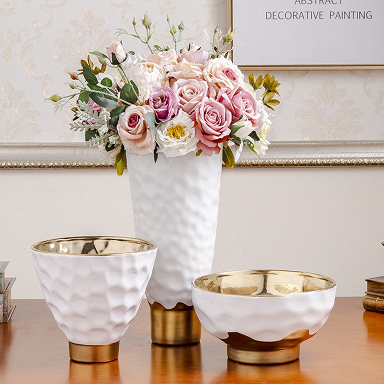 Modern creative household flower ware decorative crafts white three piece ceramic vase