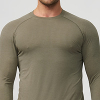 T-shirt de sport à manches longues pour homme, sans couture, respirant, à séchage rapide, bicolore, couche de base pour le yoga, la course à pied et l'entraînement